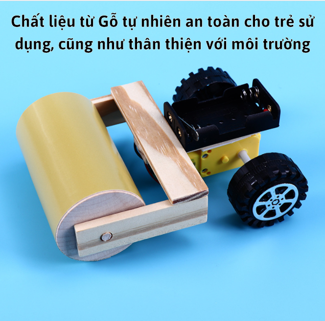 Đồ chơi khoa học tự làm xe lu công trường bằng gỗ cho bé