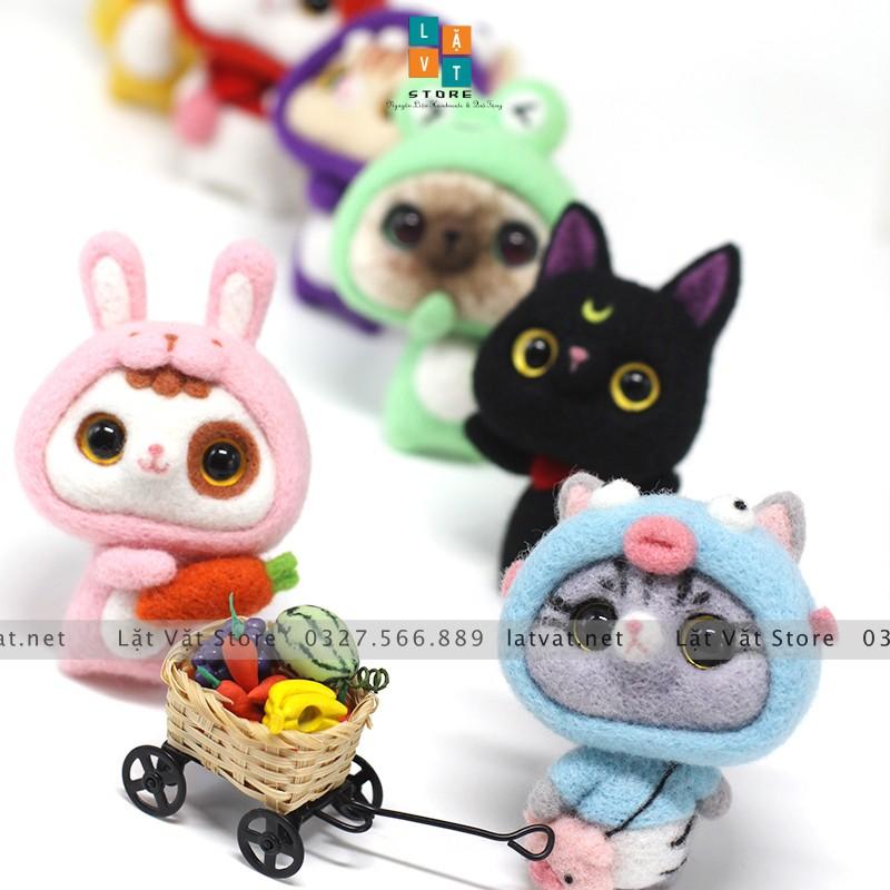 Bộ len chọc Mèo Mộng Mơ có hướng dẫn, needle felting cat, quà tặng handmade ý nghĩa