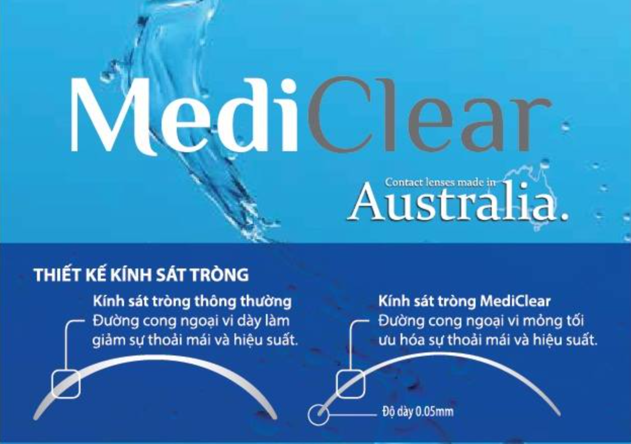 {Tặng MGG 30k} Kính áp tròng cận thị MediClear chống UV siêu mềm mỏng 0.05mm xx Úc – Trong suốt (tặng khay + bộ đeo lens)