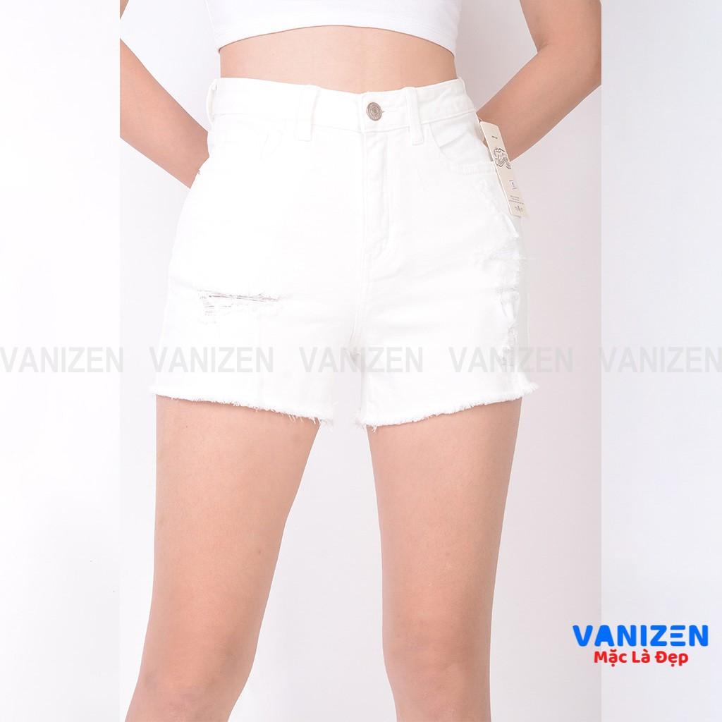 Quần short jean nữ ngắn đẹp lưng cao cạp cao gấu tua rua rách đen trắng hàng cao cấp mã 4420 VANIZEN