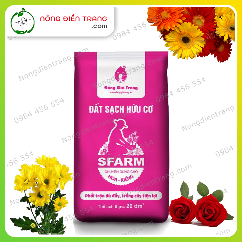 Đất Sạch Hữu Cơ SFARM Chuyên Dùng Cho Hoa Kiểng - Bao 20 dm3 - Giàu dinh dưỡng, sạch mầm bệnh VTNN Nông Điền Trang