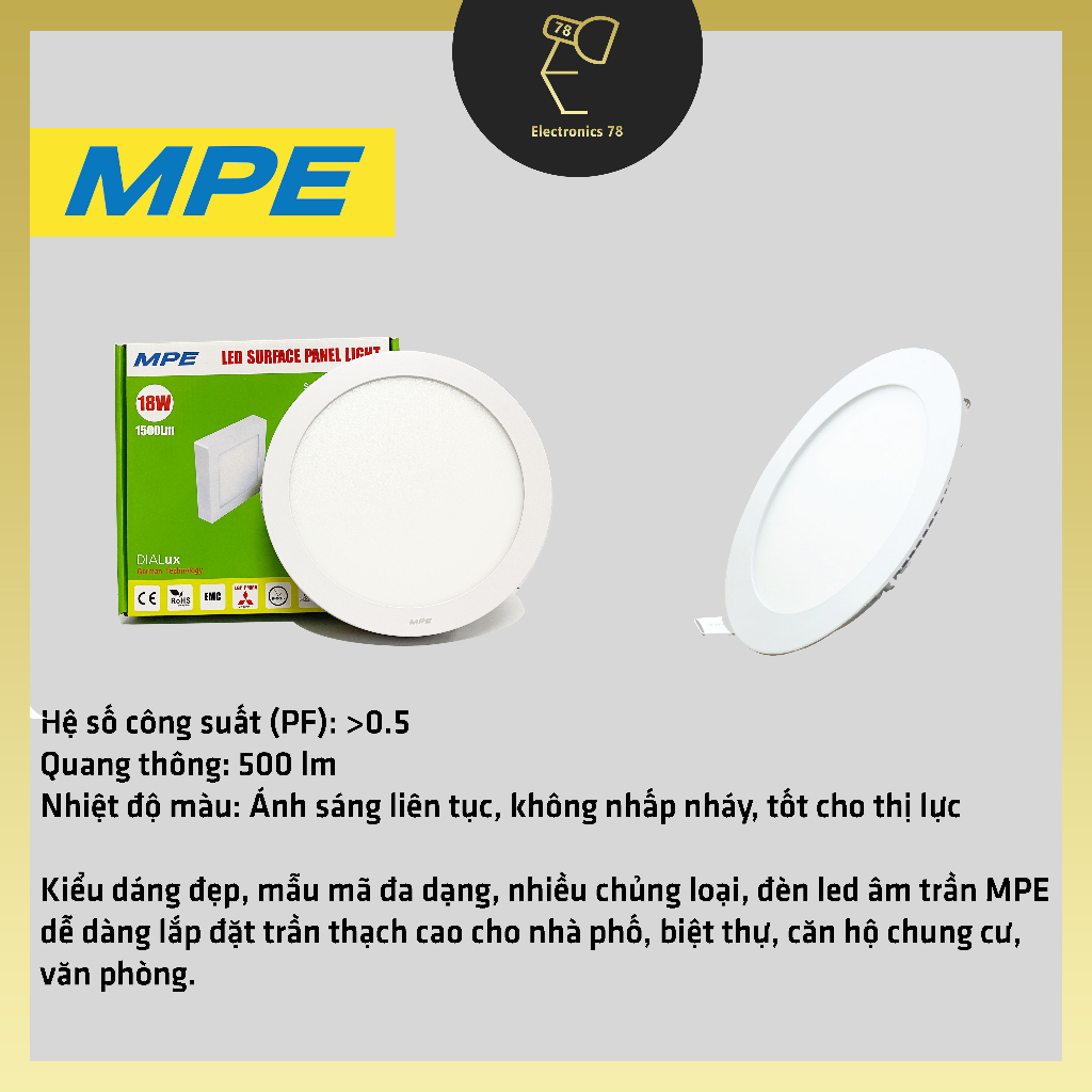 ĐÈN LED ÂM TRẦN MPE [6W - 9W - 12W - 18W - 24W]  - [Ánh sáng Trắng/Vàng/Đổi màu