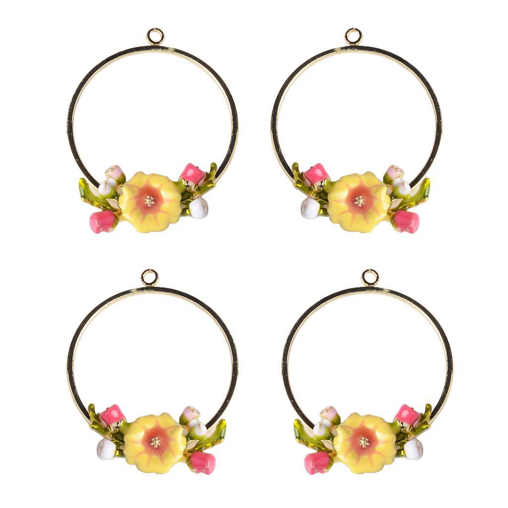 4 Pcs Gold Alloy Enamel Flower Charms Pendants DIY Jewelry Making Findings