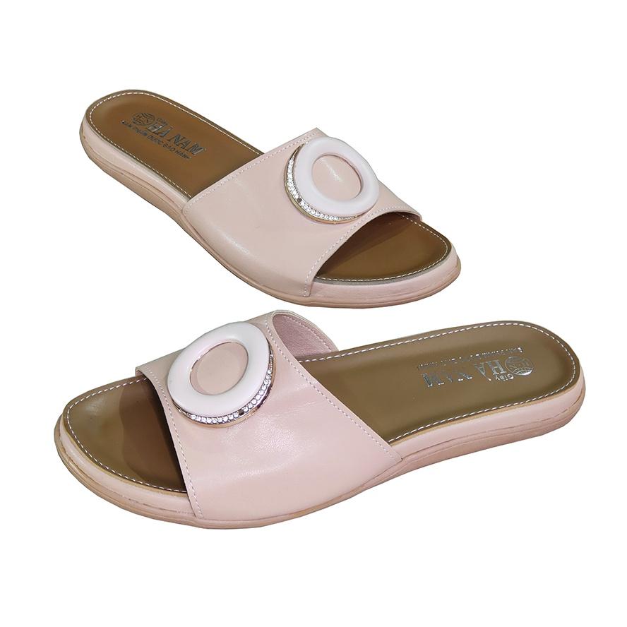 Dép Nữ Qai Ngang Đế Bệt Da Bò Thật TiTi ĐÔ Cao Cấp 4cm DNU2066