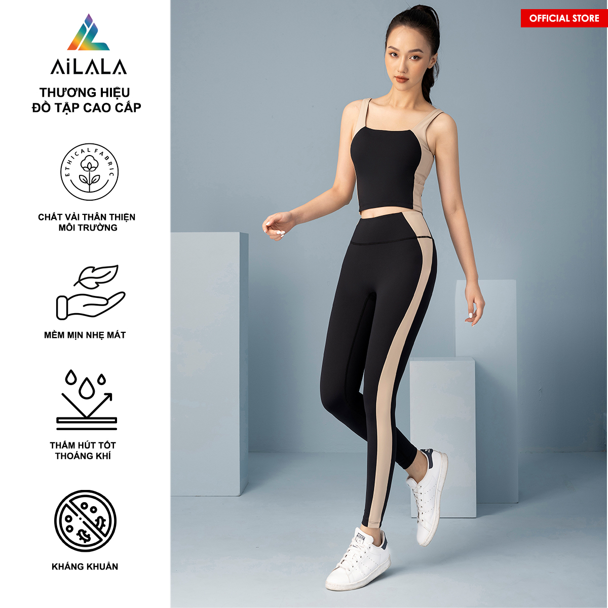 Bộ quần áo thể thao nữ AiLALA LUX16A, Đồ tập Yoga Gym Pilates, chất vải Hi-tech cao cấp
