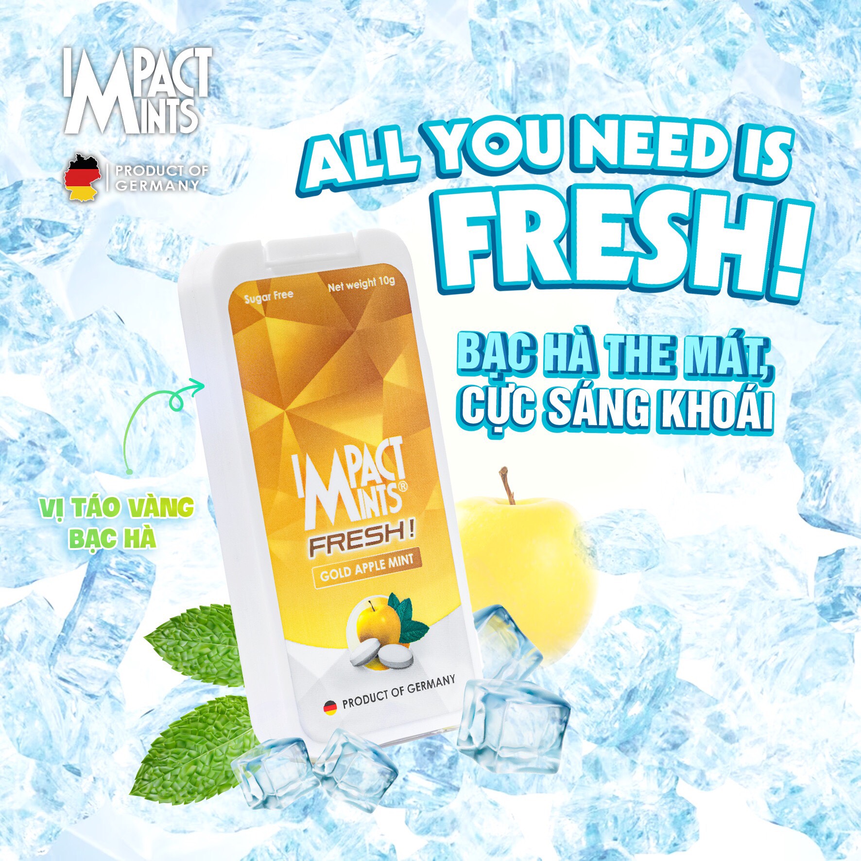 Combo 3 Kẹo Không Đường Bạc Hà IMPACT MINTS FRESH 10g