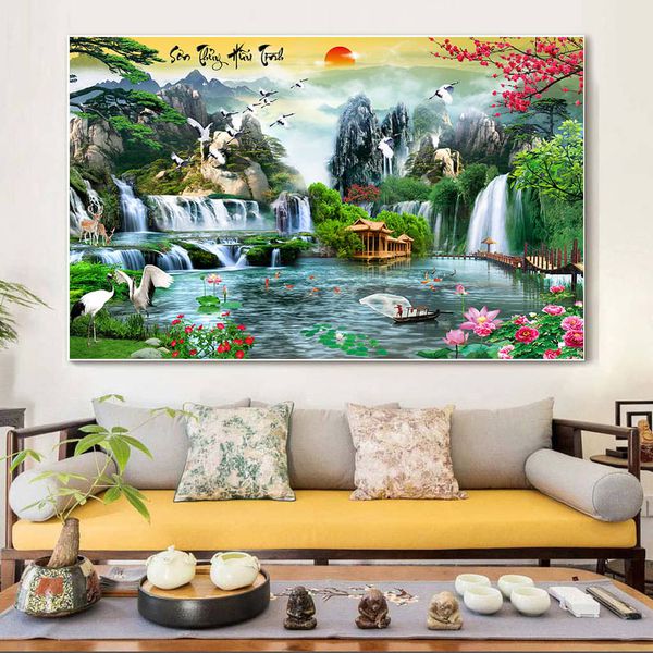 Tranh Canvas Phong Cảnh Sơn Thủy Hữu Tình