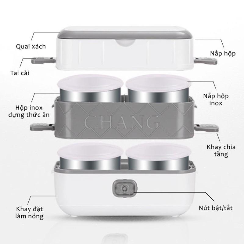 Hộp cơm cắm điện LUNCHBOX 2 tầng 4 ngăn inox giữ nhiệt hâm nóng và tự nấu chín thức ăn