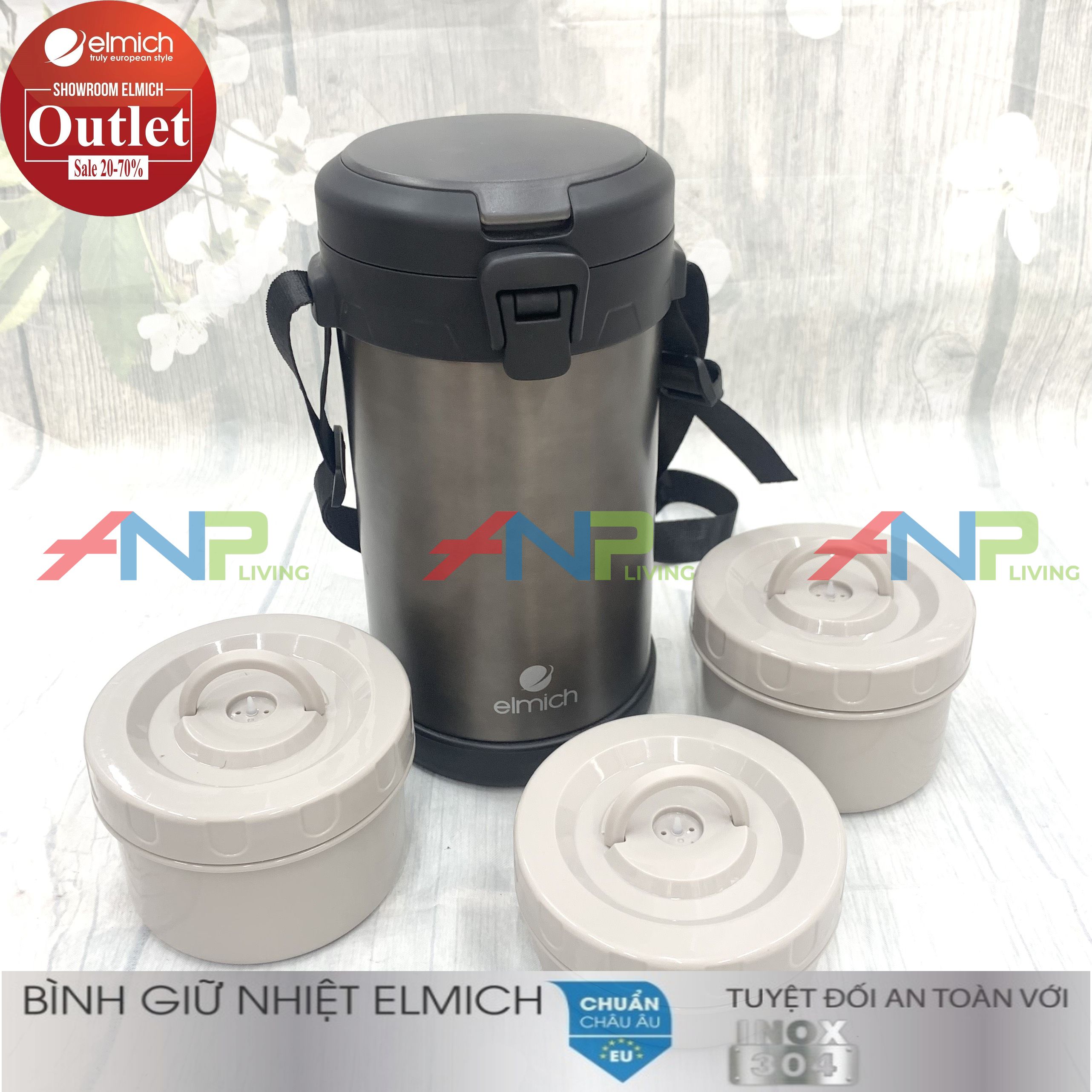 Hộp Đựng Cơm Giữ Nhiệt 3 Ngăn Inox 304 nóng 12h lạnh 24h ELMICH El8030 2200ml