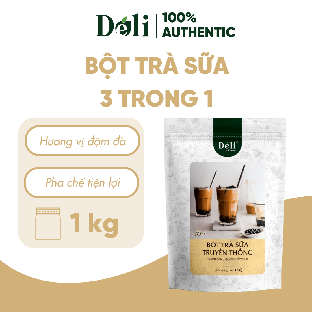 Bột Trà Sữa Truyền Thống 3In1 Déli - 1Kg 25 Ly Pha Chế Trà Sữa Tiện Lợi, Nhanh Chóng