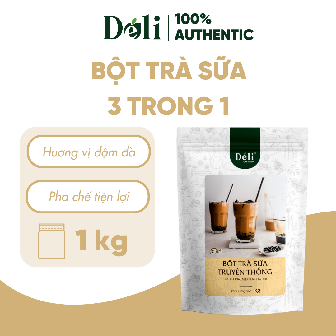 Hình ảnh Bột trà sữa truyền thống 3in1 Déli - 1kg ( 25 ly ) pha chế trà sữa tiện lợi, nhanh chóng