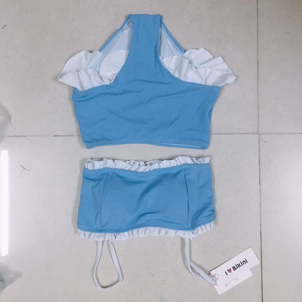 Bikini, đồ bơi 2 mảnh áo ống xanh dễ thương