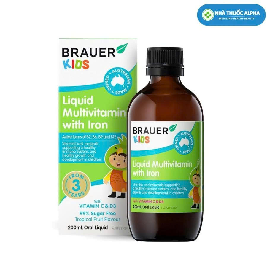 Siro Brauer Vitamin bổ sung sắt &amp; Hỗ trợ phát triển toàn diện cho trẻ từ 3 tuổi 200ml