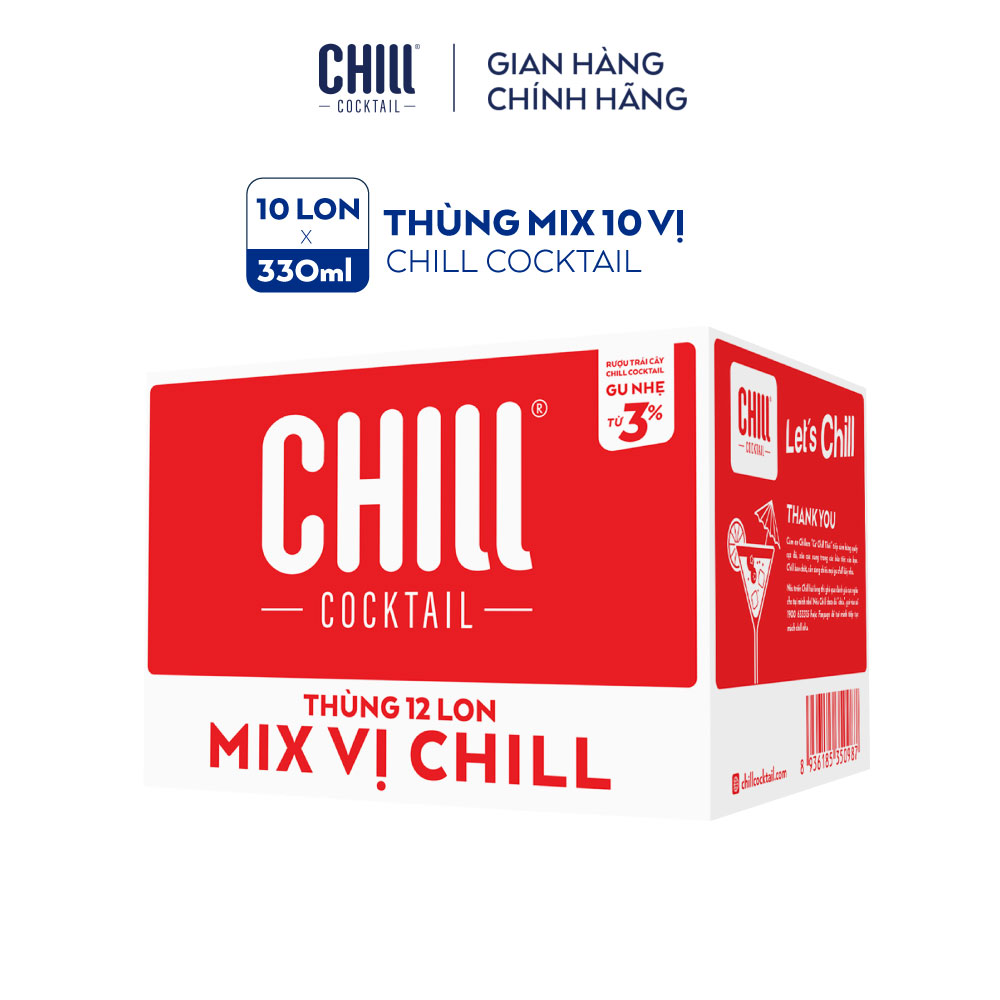 Thùng 12 lon Chill Cocktail mix 10 vị (330ml/lon)