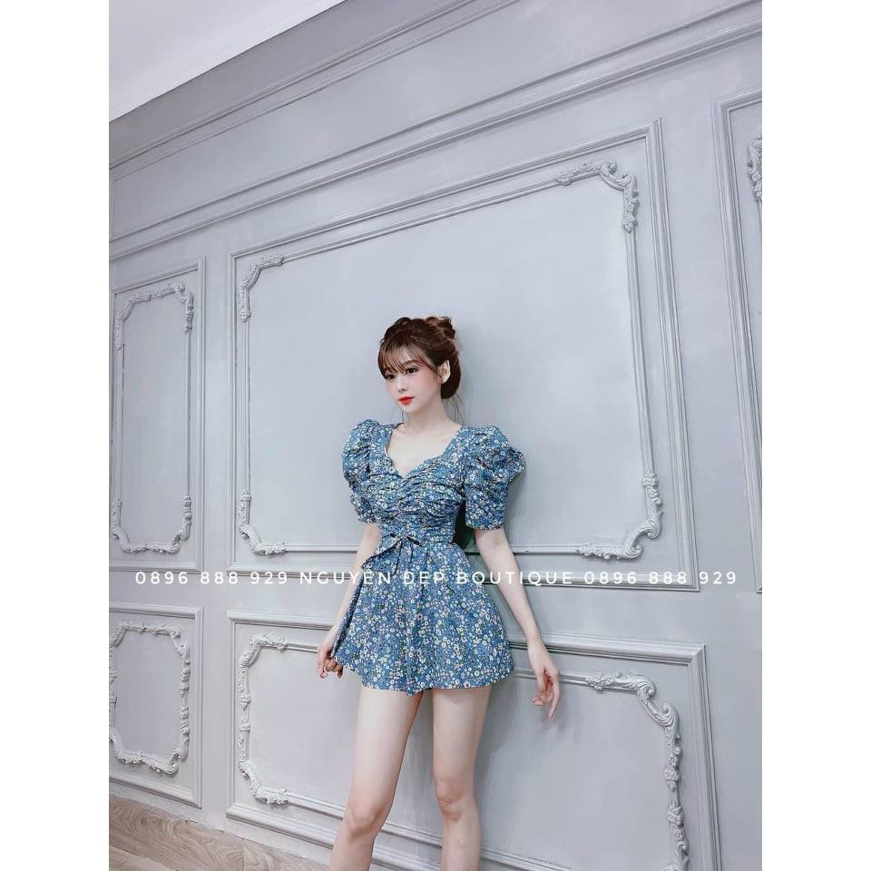 Đầm Lụa Hoa Nhún Ngực Quyến Rũ Tôn Dáng Sang Trọng