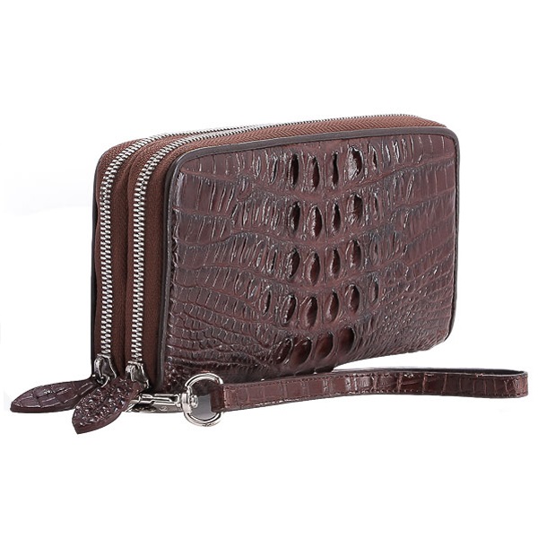 Bóp nữ da cá sấu Huy Hoàng 2 khóa gai màu vàng bò, đen, nâu đỏ, nâu đất HT3208-09-10-16