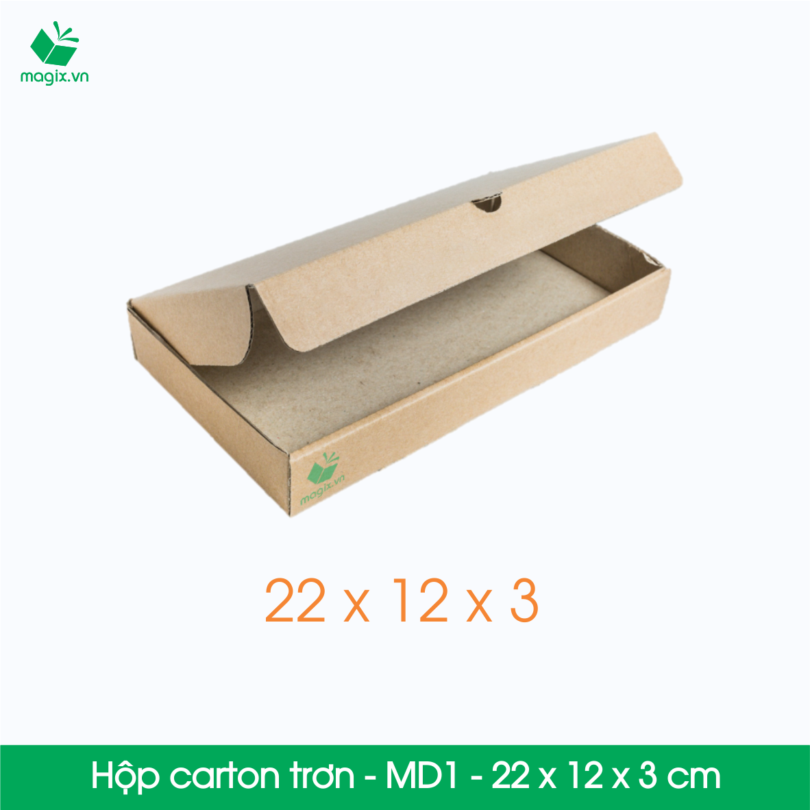 MD1 - 22x12x3 cm - 100 Thùng hộp carton trơn đóng hàng