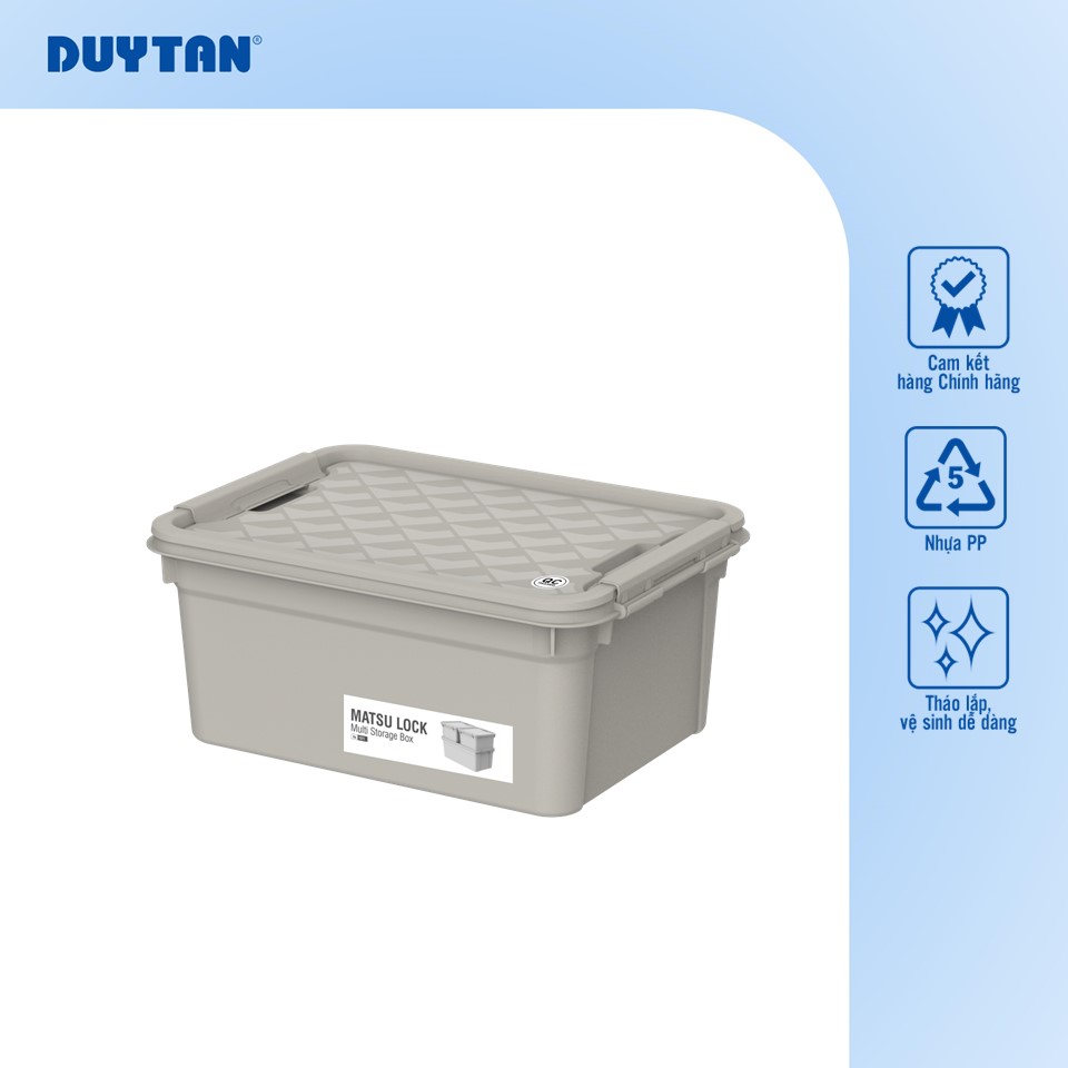 Thùng lưu trữ đa năng Matsu Lock 15L, thùng nhựa đựng đồ, thùng đựng đồ thiết kế hộp có khóa cài then, chồng xếp dễ dàng, nhiều màu lựa chọn – Xám