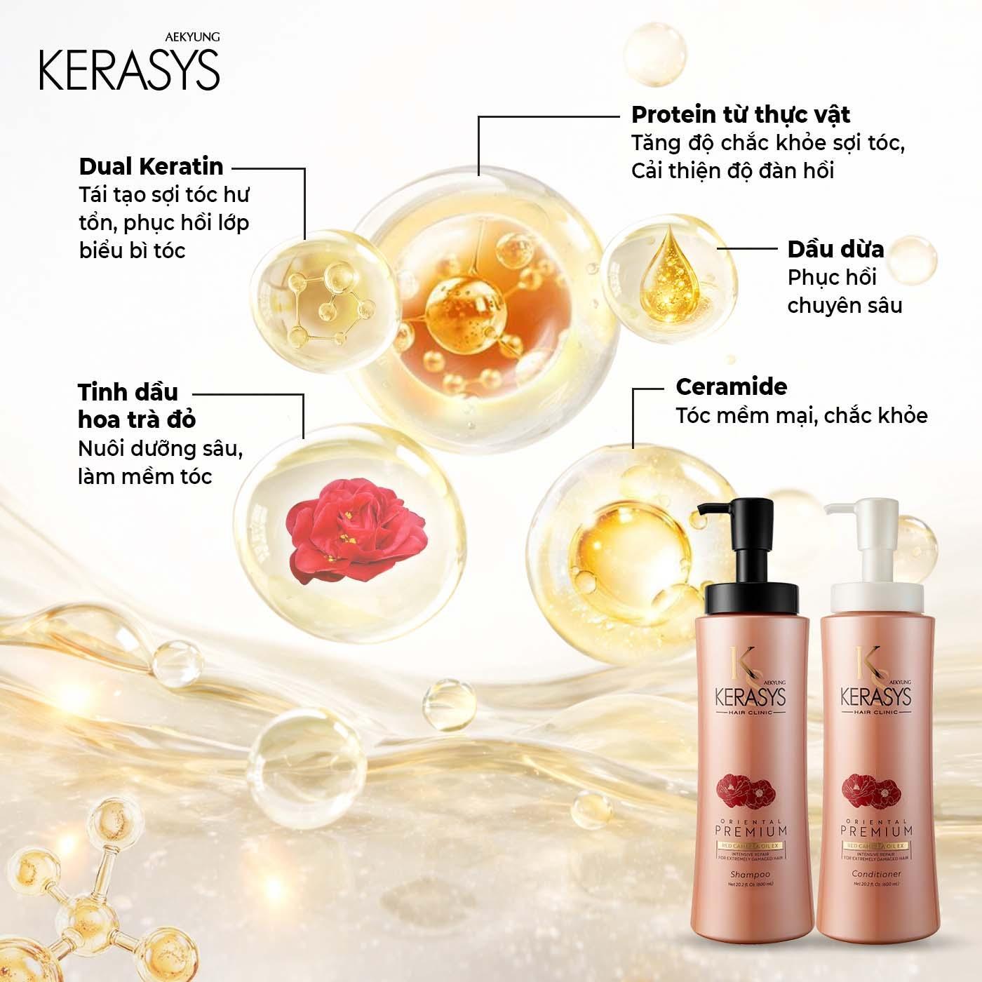 Dầu gội Aekyung Kerasys Oriental Premium Red Camellia EX Intensive Repair Shampoo (Dưỡng tóc chắc khỏe - Dành cho tóc hư tổn nặng) 600 ml