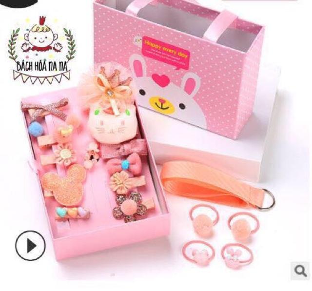 SET Hộp cột kẹp tóc cho bé gái 16 món Siêu đáng yêu Hộp quà cho bé yêu Nana Shop Momny Baby