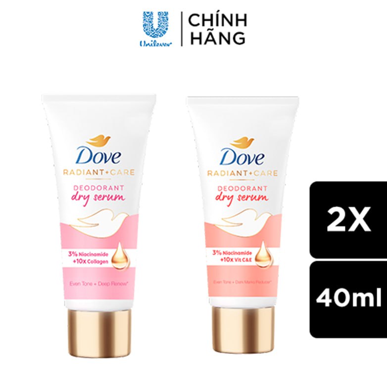 Combo 2 Kem ngăn mùi tinh chất serum vùng cánh cao cấp Dove dành cho nữ với 3% Niacinamide giúp dưỡng da sáng mịn đều màu và mờ thâm thu nhỏ lỗ chân lông 40ml