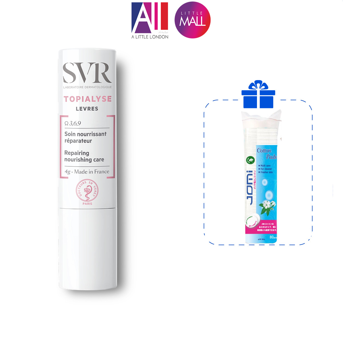 Sáp dưỡng ẩm môi bị khô, nứt nẻ và tổn thương SVR topialyse levres TẶNG bông tẩy trang Jomi