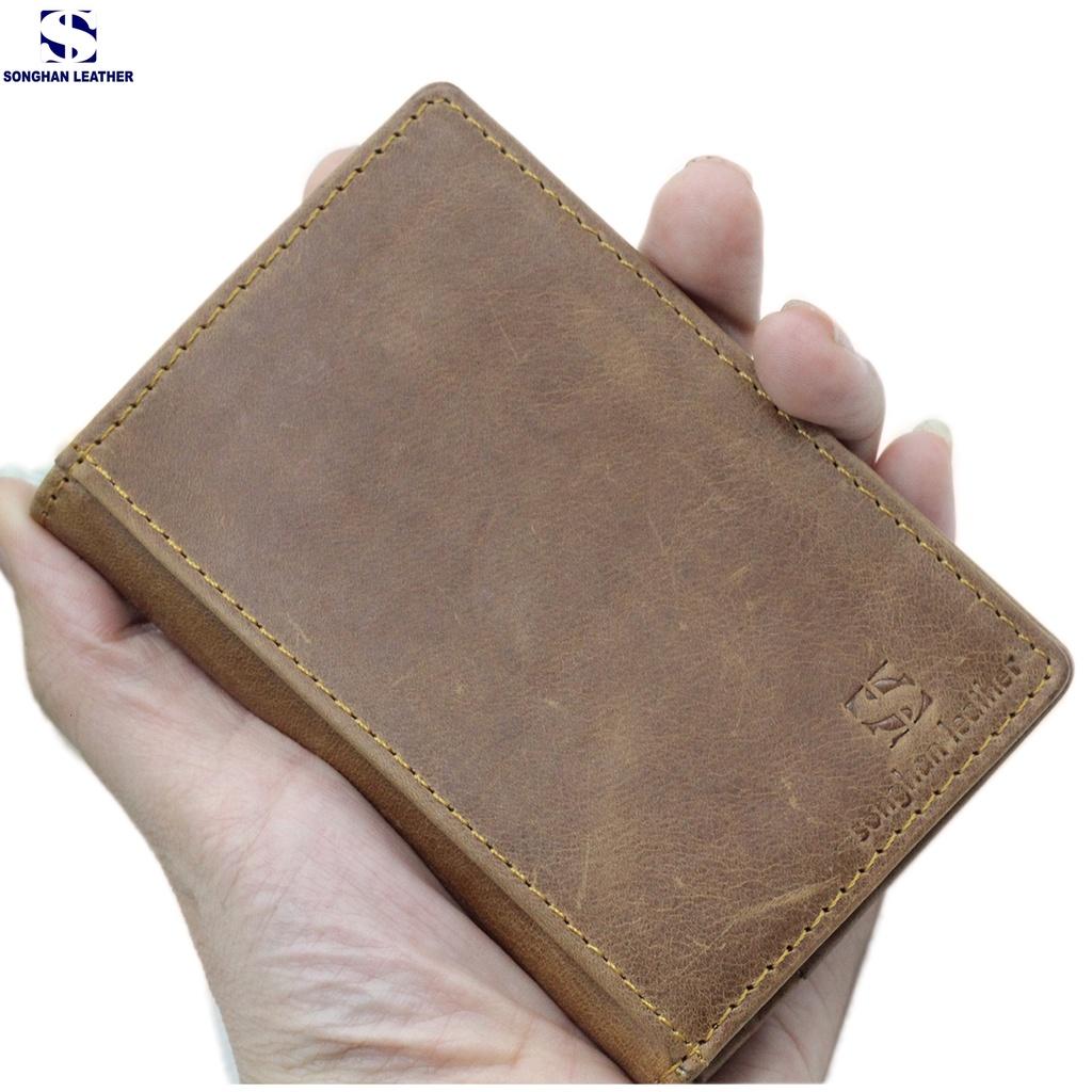 Ví Dựng Thẻ Card Holder Nam Nữ Da Bò Thật Cao Cấp Nhỏ Gọn Gập Đôi Nhiều Ngăn Songhan Leather WL02 BH 12 Tháng