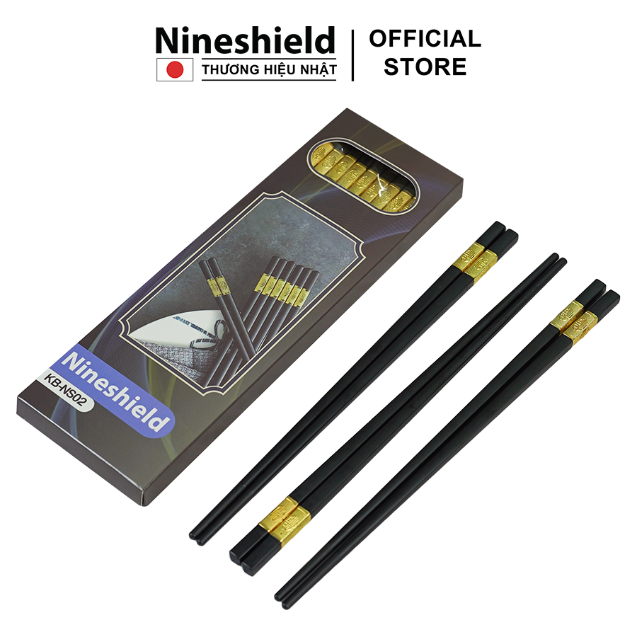 Hộp 10 đôi đũa mạ vàng hàng chính hãng Nineshield NS02