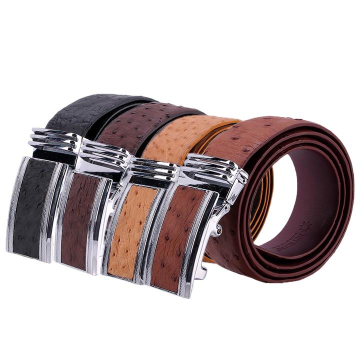 Thắt lưng nam da đà điểu Huy Hoàng da hột 4P màu đen, nâu đất, vàng bò, nâu đỏ HC4433-34-35-36