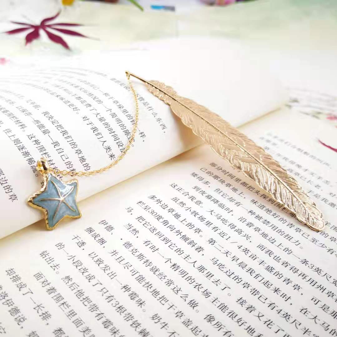 Bookmark Kim Loại Đánh Dấu Sách Hình Lông Vũ Dây Treo - Sao Biển