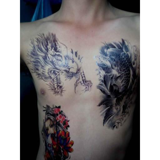 Combo 3 tấm hình xăm dán tattoo 15X21cm CÁ CHÉP, CÔ GÁI & MẶT QUỶ TUYỆT ĐẸP