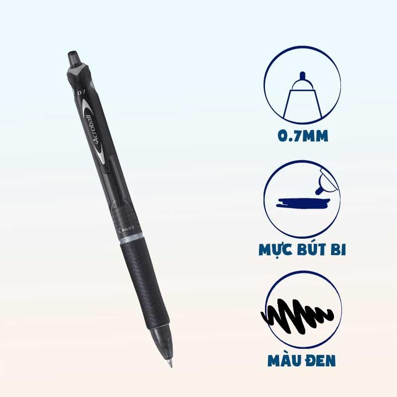 Bút Bi Bấm 0.7 mm Pilot Acroball - Mực Đen - BAB-15F-B-BG - Màu Đen