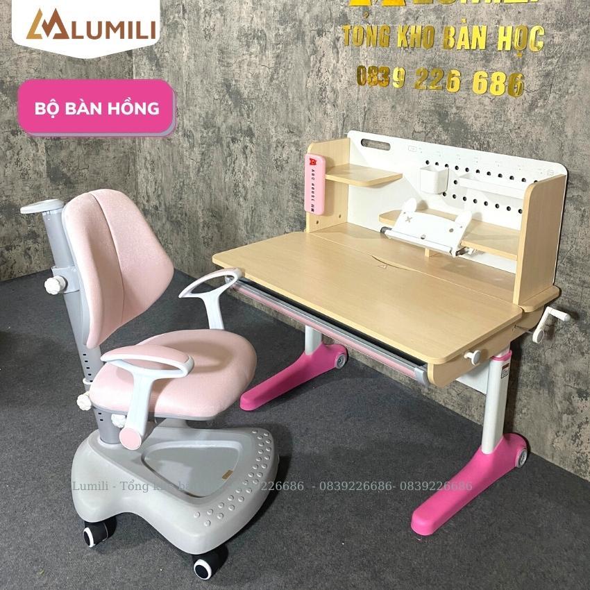 Bàn học chống gù chống cận lumili ABC house mặt bàn gỗ tự nhiên cao cấp bàn ghế học sinh thông minh