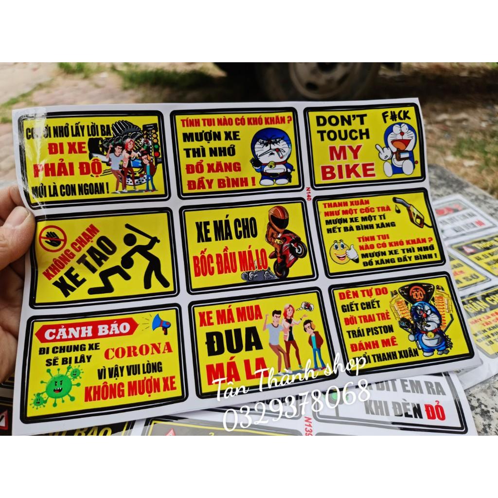 Tem cảnh báo / tem sticker dán xe máy, ô tô, mủ bảo hiểm...