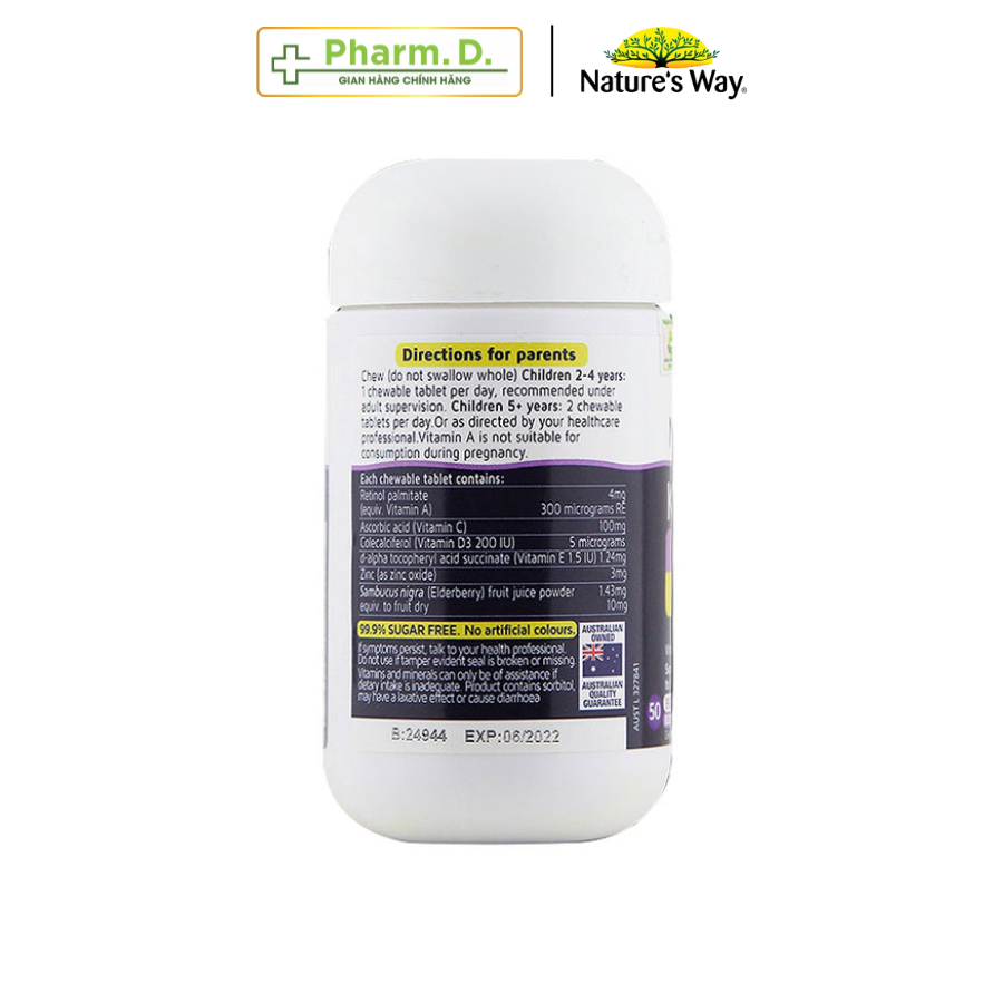 Kẹo Nhai NATURE'S WAY Kids Smart Immune Defence Chewable Giúp Bổ Sung Vitamin Cho Bé