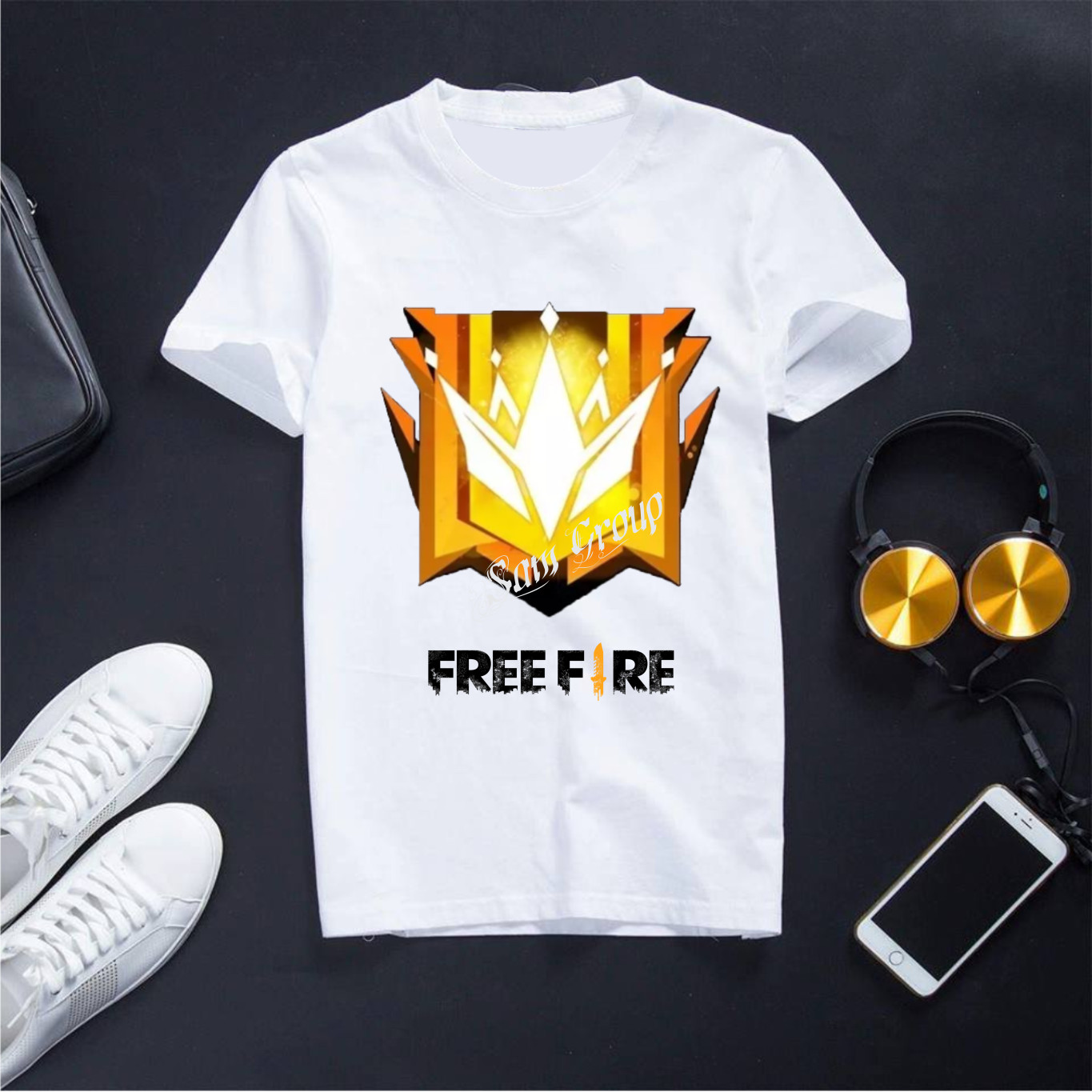 Áo Free Fire Màu Trắng Cổ Tròn In Logo Rank Thách Đấu Cực Chất Hình In 3D Sắc Nét