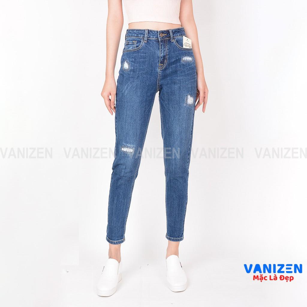 Quần jean nữ ống rộng baggy đẹp lưng cao cạp căn bản rách thêu hàng cao cấp mã 461 VANIZEN
