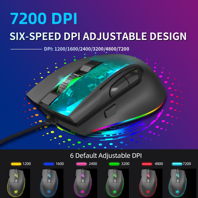 Chuột LED RGB 7200 DPI Gaming Mouse macro HXSJ A905 - hàng nhập khẩu