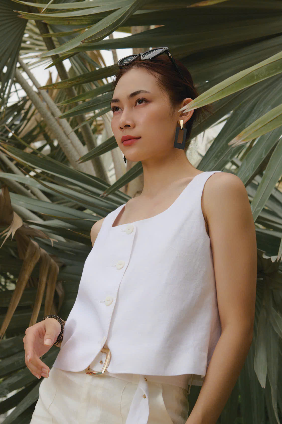 Áo Croptop Sát Nách Linen Trắng thời trang thiết kế Hity Top229