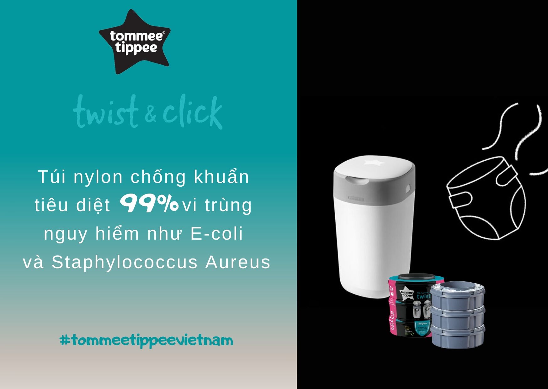 Túi xử lý tã cho bé Tommee Tippee (3 cuộn)