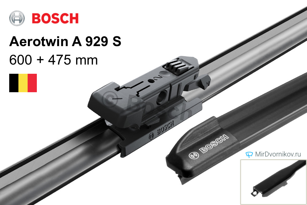 Gạt Mưa BOSCH AeroTwin Euro Set A929S Kích thước 24/60cm – 19/47.5cm | Dành cho Xe Audi A3, BMW Serie3, Renault Koleos