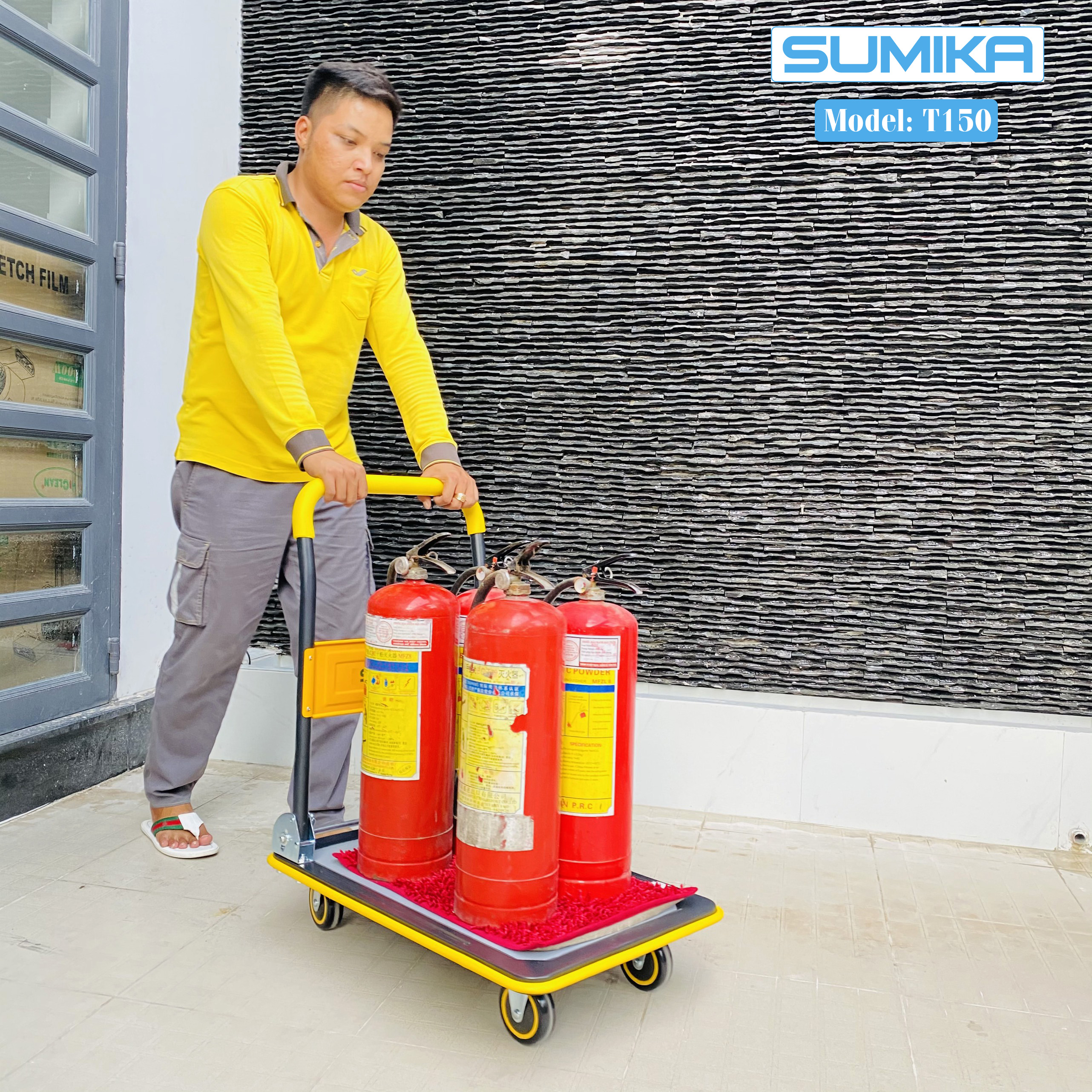 Xe đẩy hàng 4 bánh SUMIKA T150 - Khung thép, tay cầm gấp mở tiện lợi, tải trọng 150kg