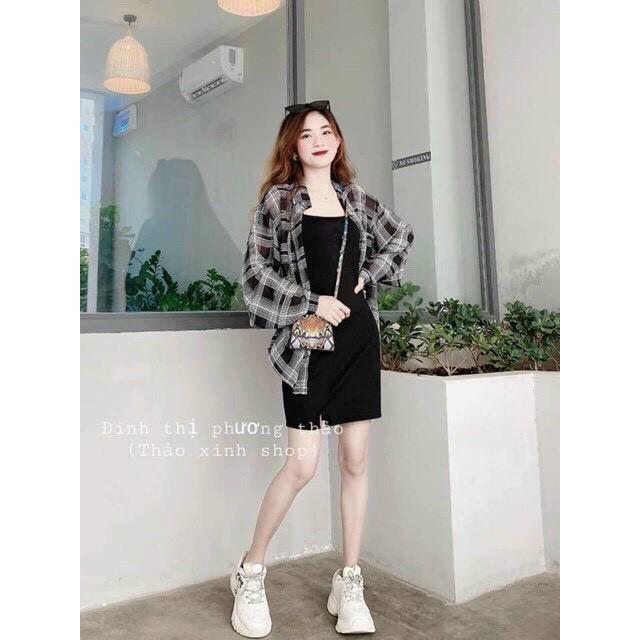 SÉT ĐẦM BODY 2 DÂY VÀ ÁO KHOÁC CA RÔ CÁ TÍNH TRẺ TRUNG