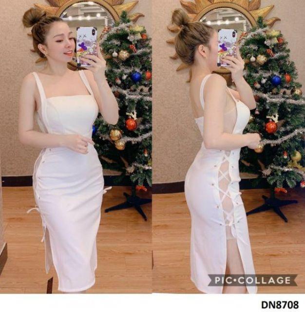 Đầm body phối lưới đan dây hông sexy