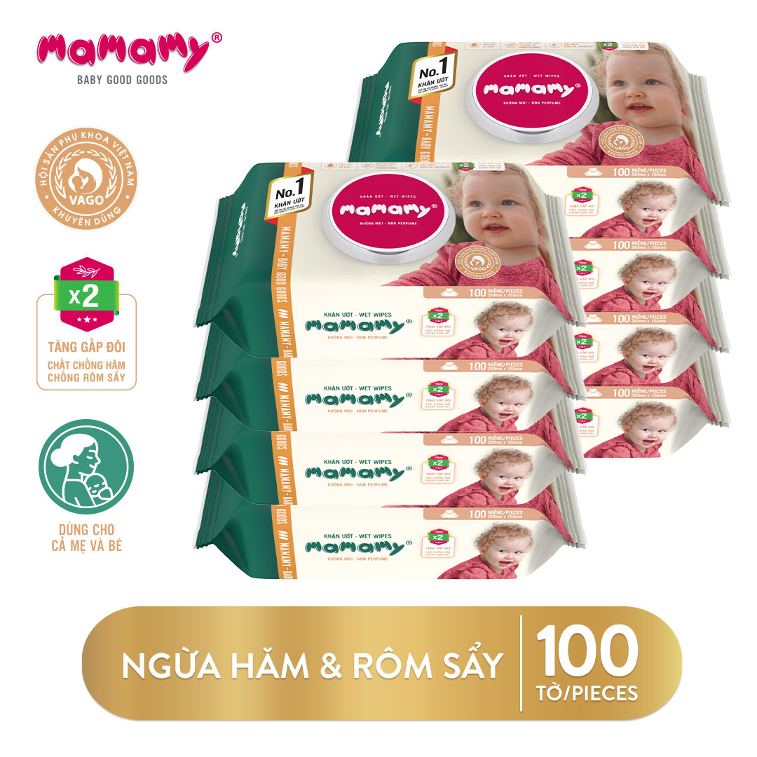 Combo 8 gói Khăn Ướt Mamamy 100 tờ/gói chống hăm, kháng khuẩn an toàn cho bé
