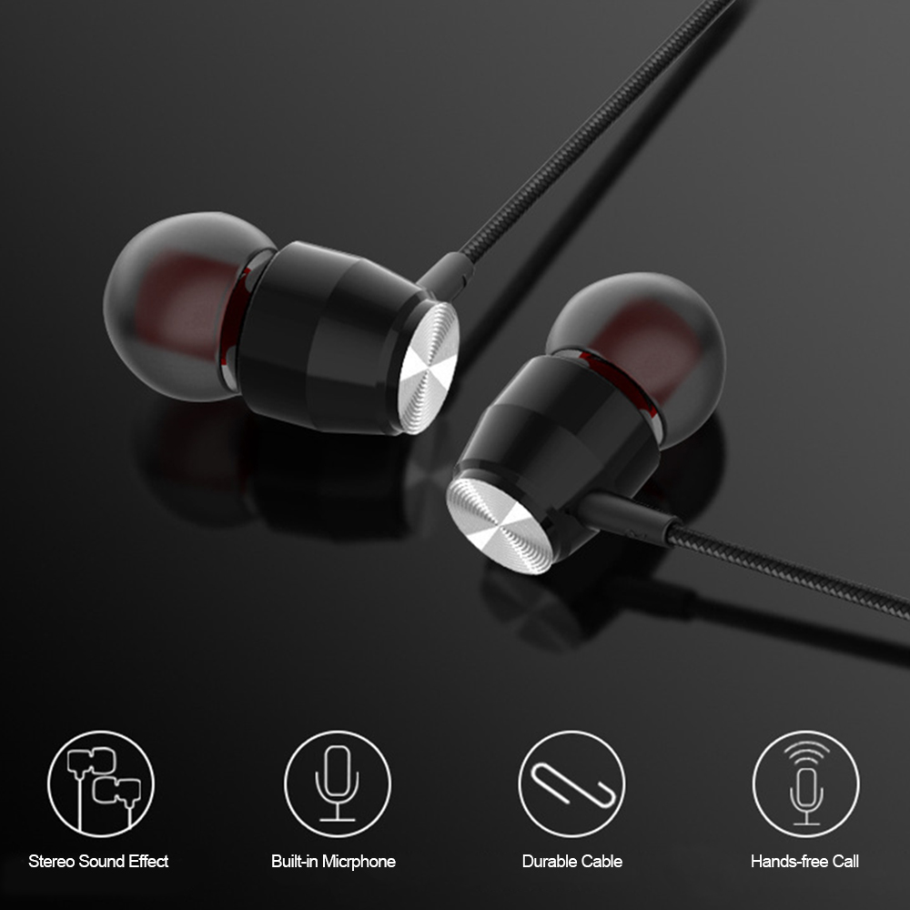 Tai Nghe Kim Loại Nhét Tai Âm Thanh Nổi Có Dây 3.5mm Cho Điện Thoại Thông Minh Với Micrô Nội Tuyến