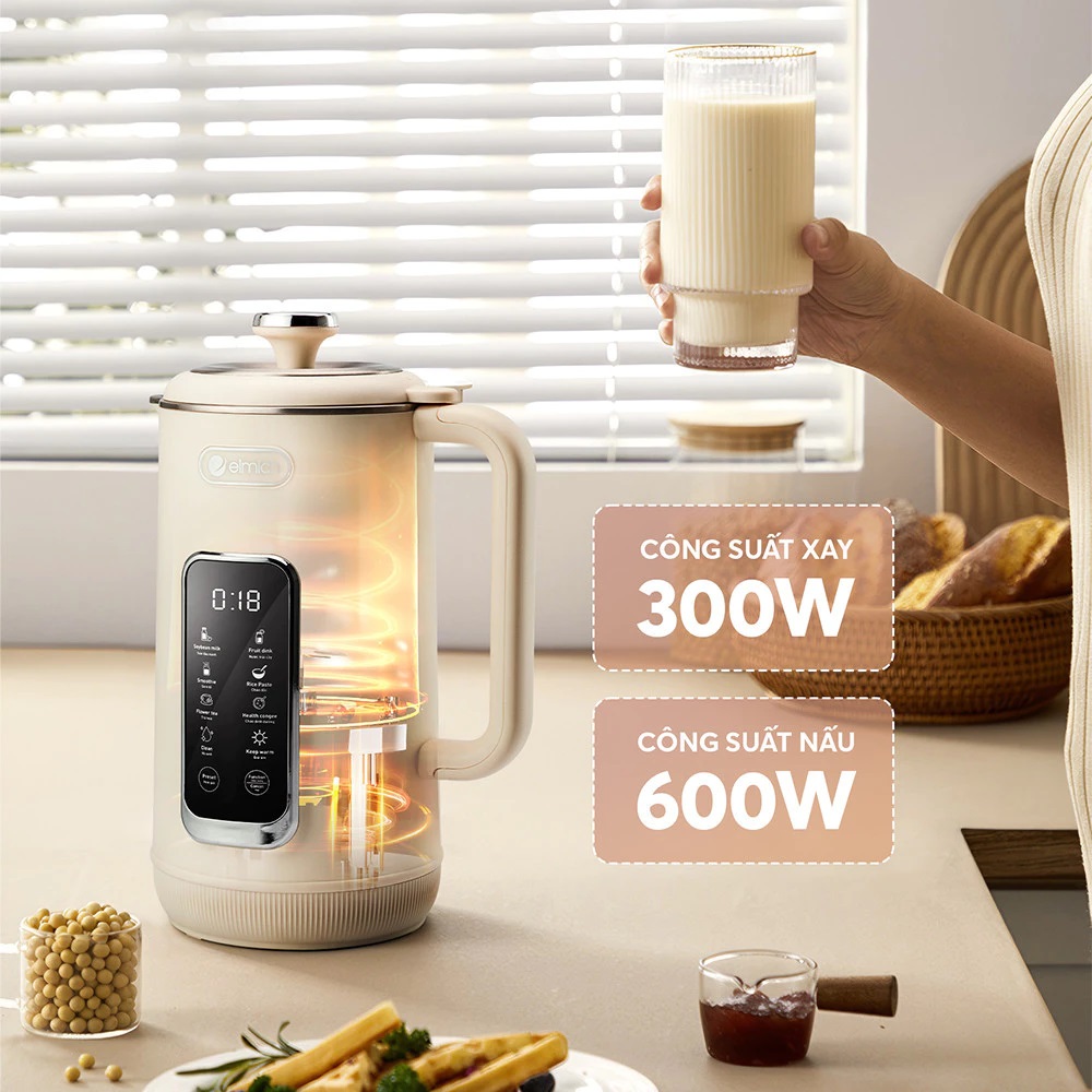 Máy làm sữa hạt Elmich 1L CBE-8650, công suất nấu 600w, công suất xay 300w, 7 chế độ nấu, tự làm sạch, điều khiển cảm ứng- Hàng chính hãng