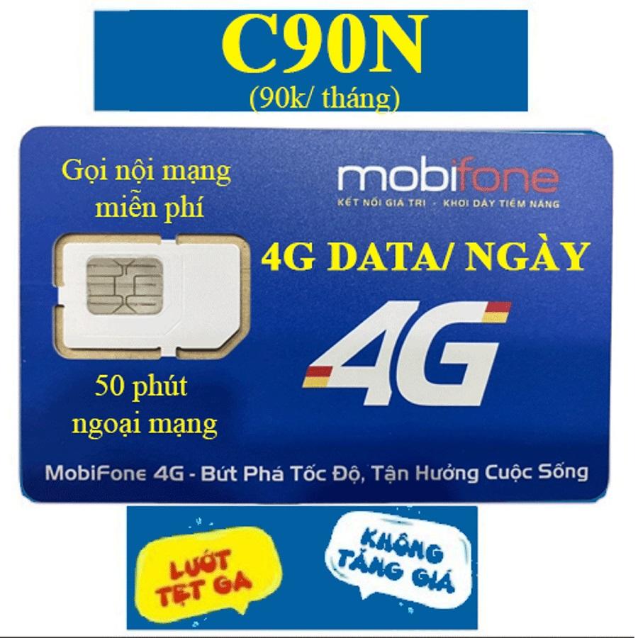 Sim 4G Mobifone c90n lên gói 1 tháng - Hàng Chính Hãng