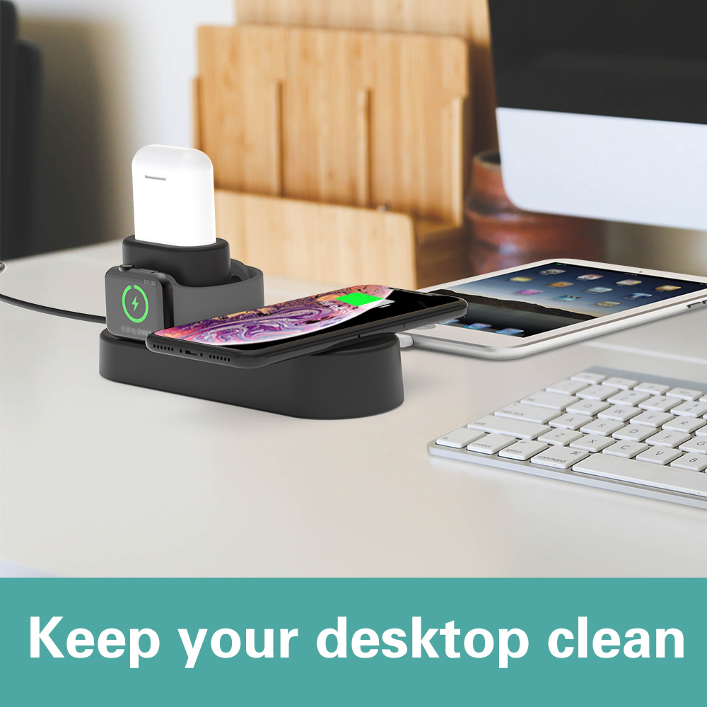 Trạm sạc không dây 4 trong 1 Giá đỡ điện thoại Qi Fast Wireless Charger Base for i-Phone 8 / X / i-Watch US-Plug