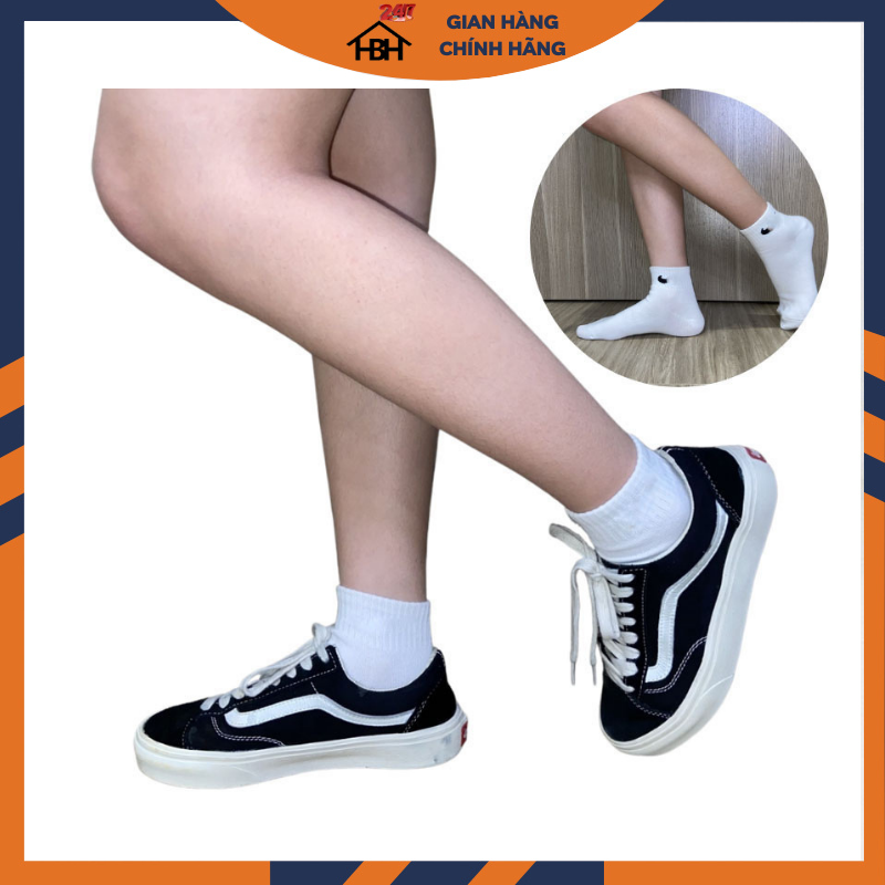 Tất Vớ Trắng Đen Thể Thao Cổ Ngắn, Cổ Trung, Cổ Cao Nam Nữ Vải Dệt Kim HBH